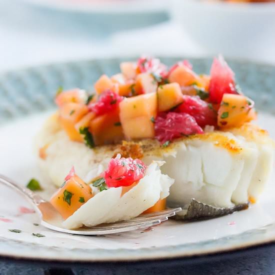 Panfried Halibut Grapefruit Salsa