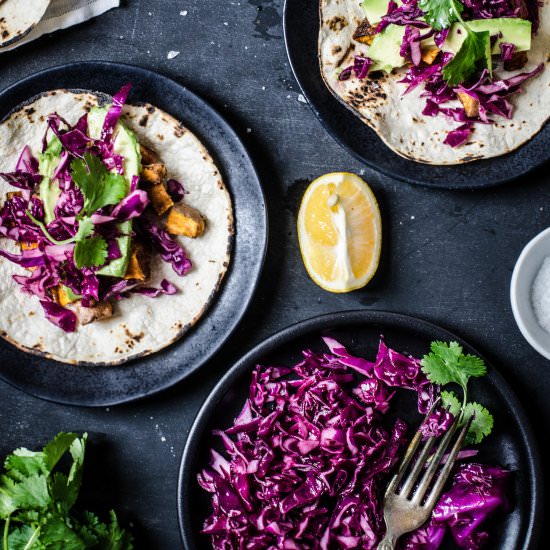 Sweet Potato, Avocado, and Cabbage Taco