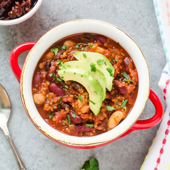 Three Bean Chipotle Quinoa Chili