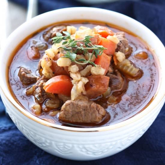 Beef and Barley Soup with Andouille