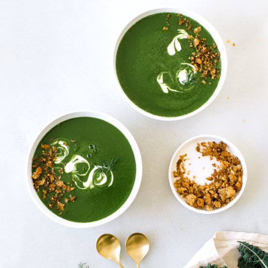 Greens Soup with Garlic Breadcrumbs