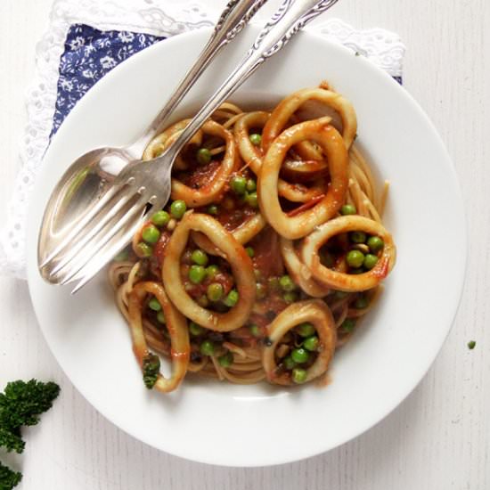 Spaghetti with Calamari and Peas