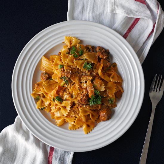 Creamy Kimchi and Sausage Pasta