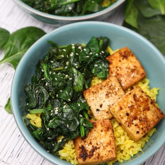 Simple Spinach Tofu with Turmeric