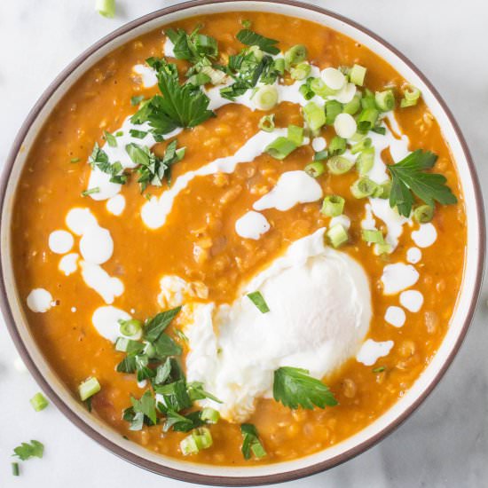 Lentil Soup with Poached Egg
