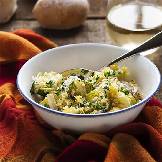 Brussels Sprout and Shallot Gratin