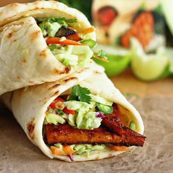 Marinated Tofu Slaw Naan Wraps