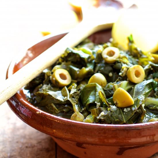 Braised Greens with Olives & Lemon