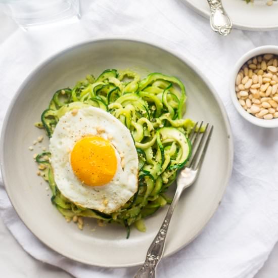 Pesto Zucchini Noodles with Eggs