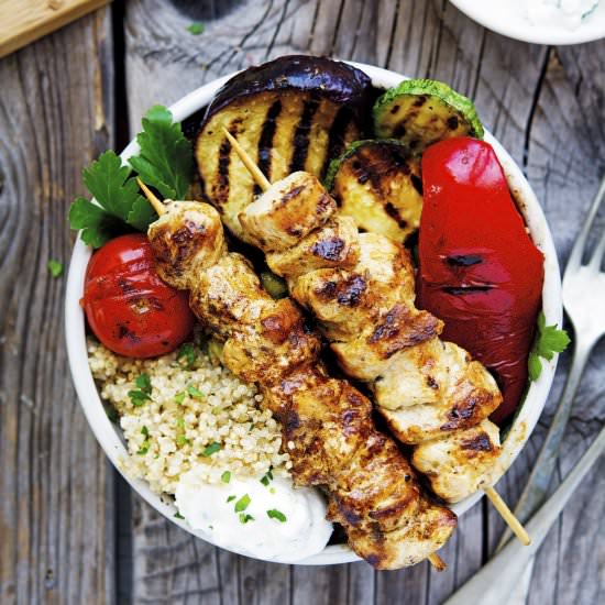 Chicken Souvlaki and Quinoa Bowls
