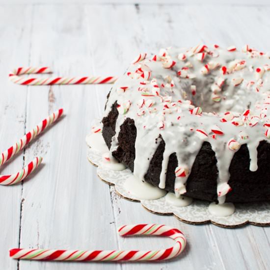 Chocolate Candy Cane Bundt Cake