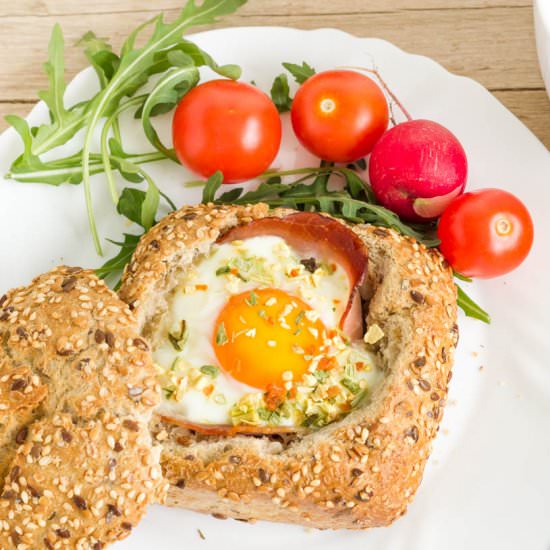 Baked Eggs in Bread Bowl
