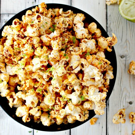 chili & lime popcorn in coconut oil
