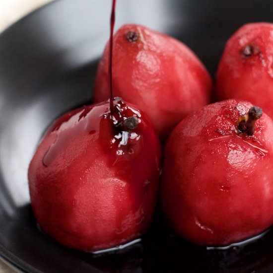Poached Pears in Red Wine
