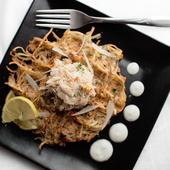 Potato Waffles with a Crab Topping