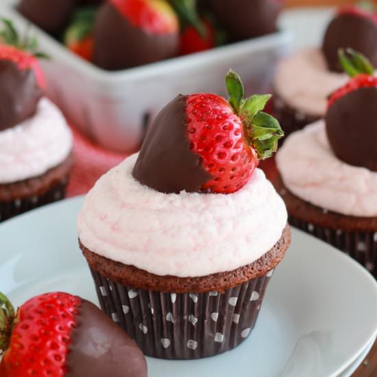 Chocolate Dipped Strawberry Cupcake