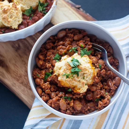 Chili con carne and polenta cobbler