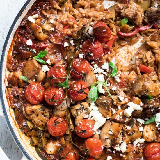 One Pot Baked Greek Chicken Orzo