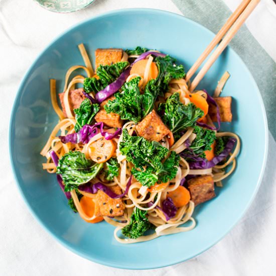 Miso-Maple Noodles with Kale & Tofu