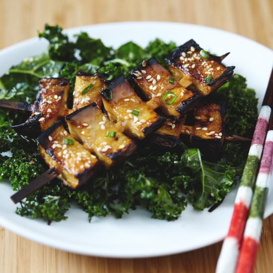 Miso Glazed Eggplant Kebabs