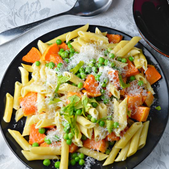 Squash Pasta Salad with Peas