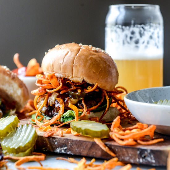 BBQ Burger with Sweet Potato Fries
