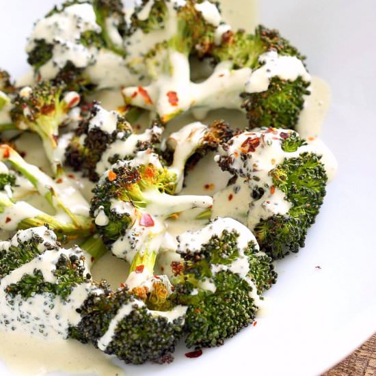 Roasted Broccoli with basil cream