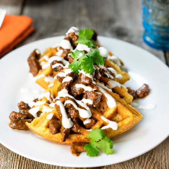 BBQ Beef Jalapeño Cornmeal Waffles