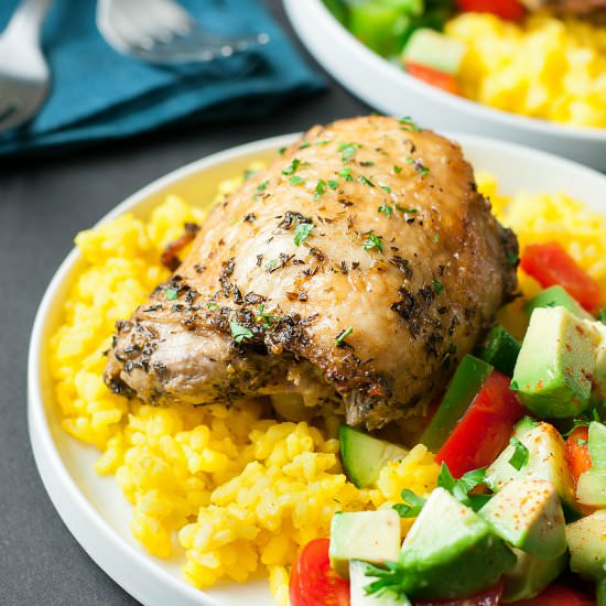 Crispy Baked Greek Chicken Thighs