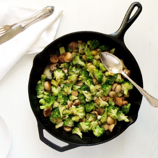 Broccoli and Mushrooms, Blue Cheese