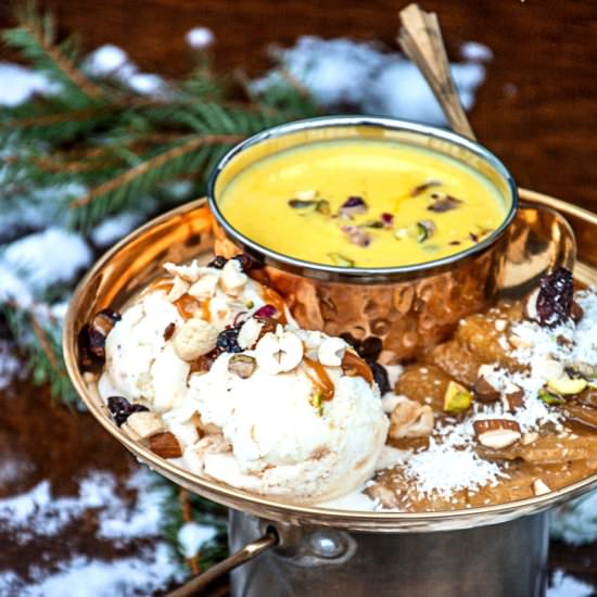 Caramelized Banana With Nuts And Mango Yogurt