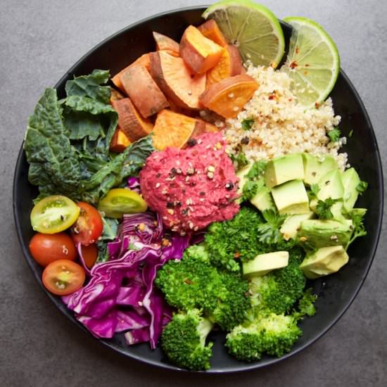 Nourish Bowl with Beetroot Hommus