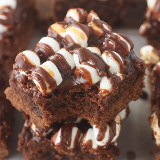 Caramel Poke Rocky Road Brownies