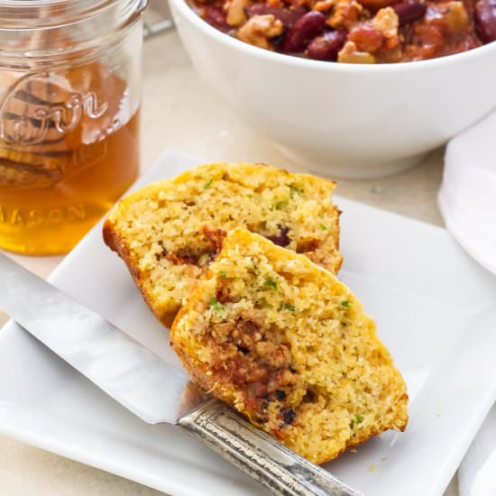Chili Stuffed Cornbread Muffins