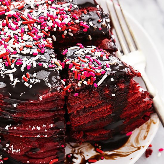 Nutella Stuffed Red Velvet Pancakes