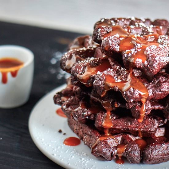 Chocolate Waffles and Caramel Sauce