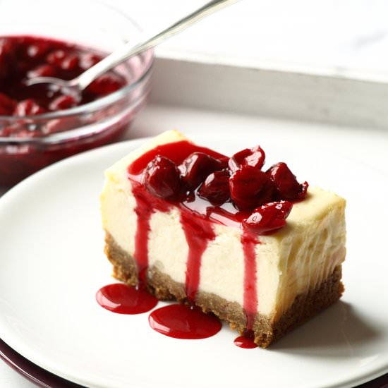 Cheesecake with Sour Cherries Sauce