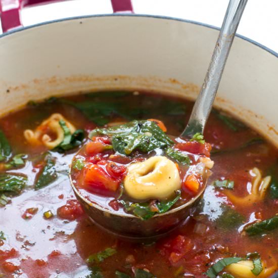 Tortellini, Tomato and Spinach Soup