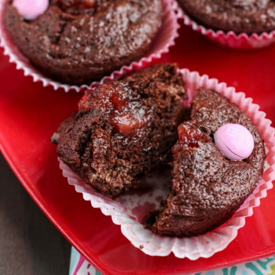 Chocolate Strawberry Jam Muffins