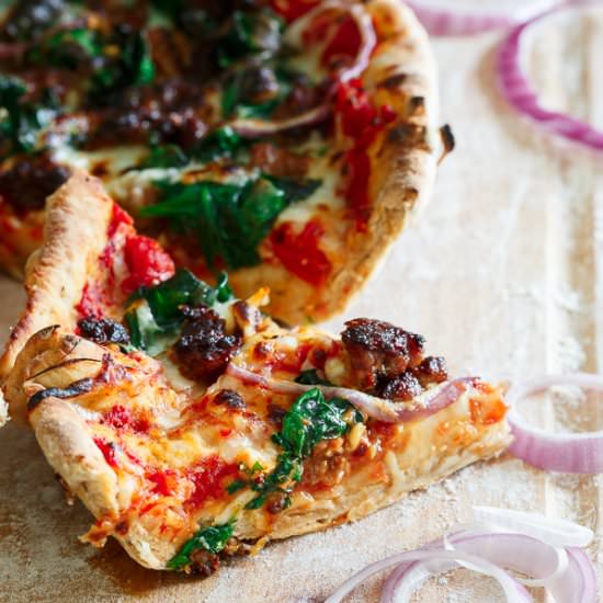 Chorizo Spinach Skillet Pizza