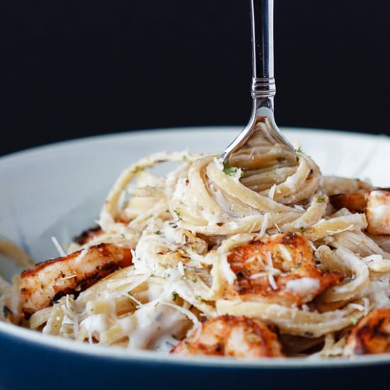 Skinny Cajun Shrimp Alfredo Pasta