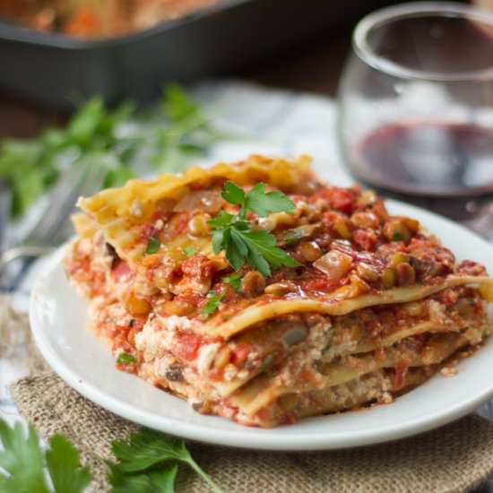 Vegan Mushroom Lentil Lasagna