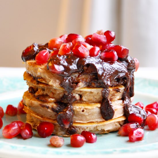 Chocolate Pomegranate Oat Pancakes