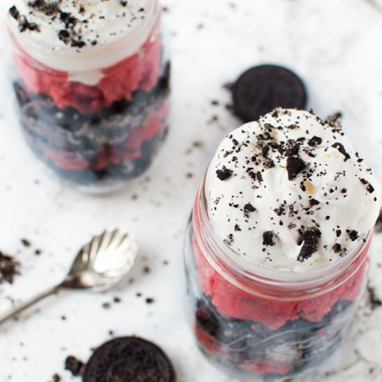 Red Velvet Cookie Dough Parfaits