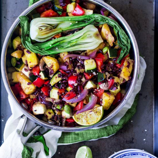 Pineapple black rice stirfry