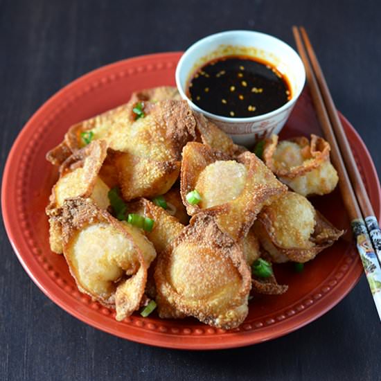 Fried Shrimp Wontons with Mushrooms