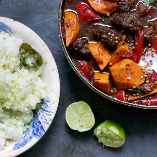 Soy, sweet potato and beef pot