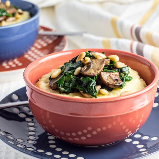 Creamy Polenta, Mushrooms, Spinach