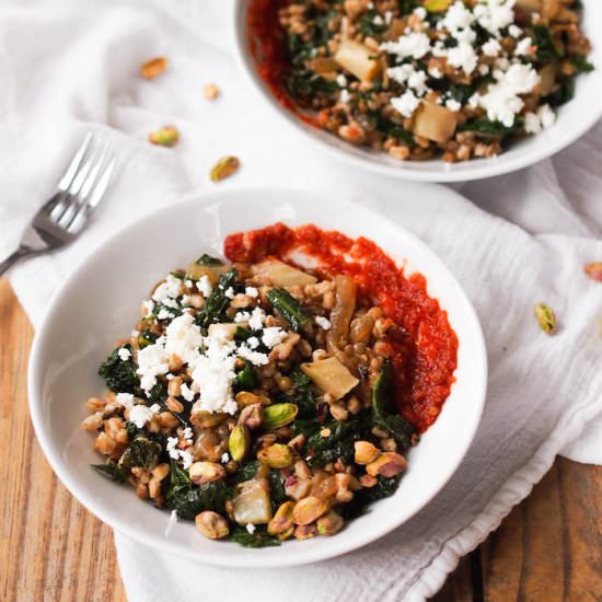 Warm Farro Salad with Harissa