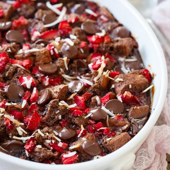 Chocolate Strawberry Bread Pudding